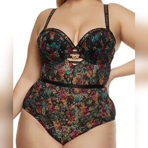 NWT 2X BEBE Lace Floral Print Bodysuit